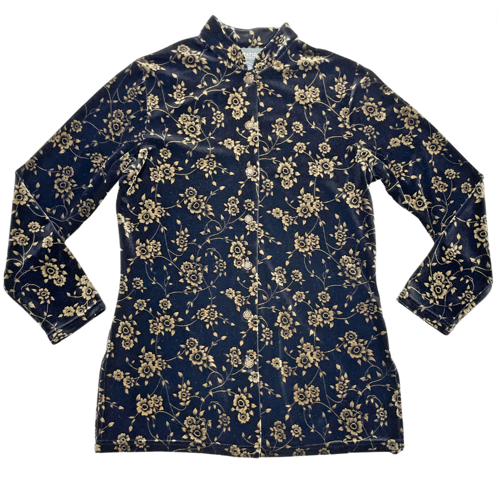 Vintage Velvet Floral‎ Jacket S Black Gold